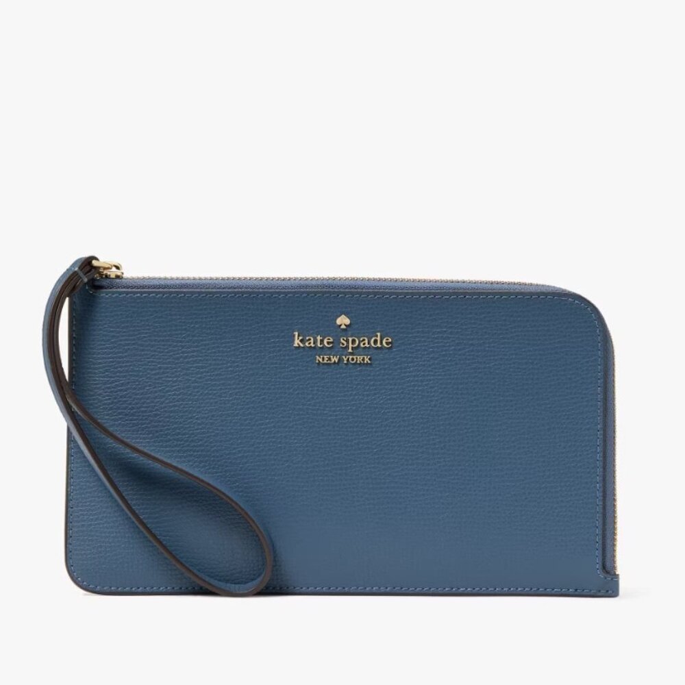 NEW Kate Spade Lucy Leather Medium L-zip Wristlet in Bluestone​